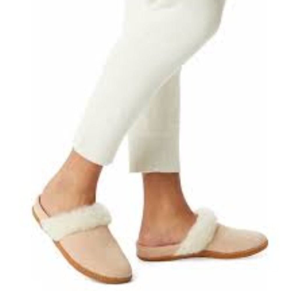 SOREL Nakiska II Faux Shearling Lined Slide Slipper in Dusty Tan/Natural Size 6 - Picture 3 of 10